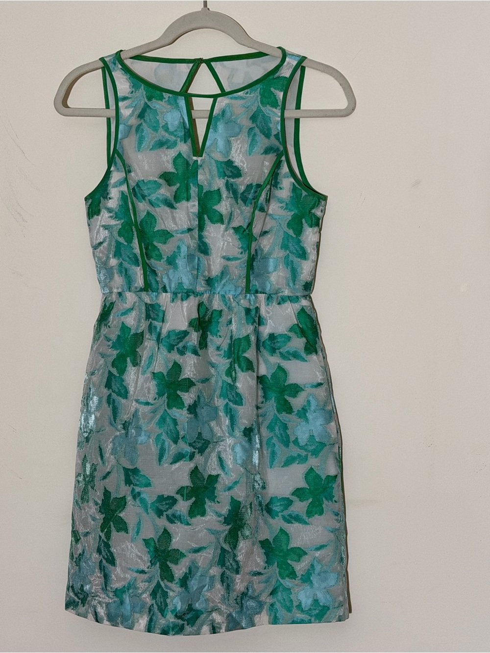 Green Aqua Floral Jacquard Fit & Flare Dress Open Back Unbranded